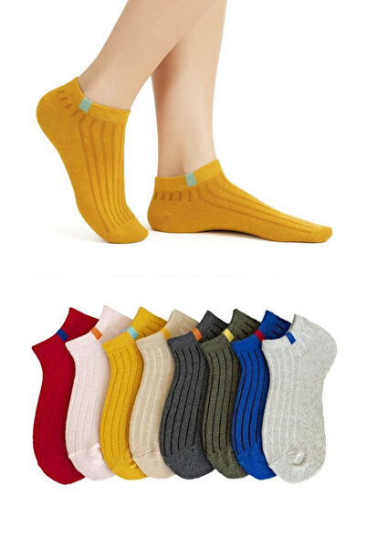 Çorapland 8 Çift Unisex Renkli Düz Desenli Kısa Çorap Seti