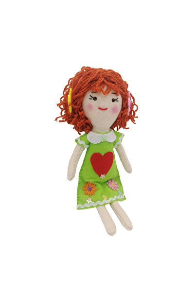 BUNILU Papusa cu par scurt roscat, cu rochie verde, din fetru