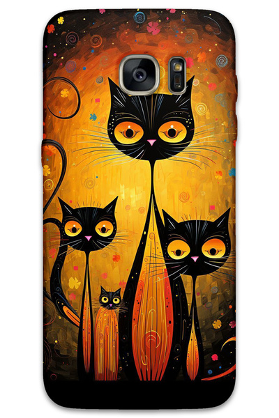 MRCİLETİSİM غطاء خلفي لهاتف سامسونج جالاكسي S7 إيدج بنمط HD مطبوع - قطط