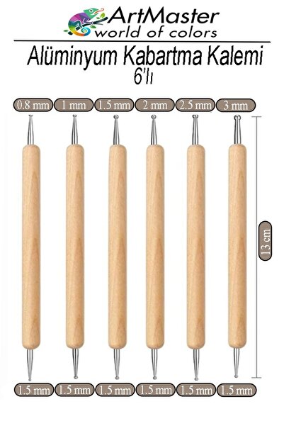 Artmaster Alüminyum Kabartma Kalemi Ahşap 6 Lı Set 1 Paket Aliminyum Folyo Ka...