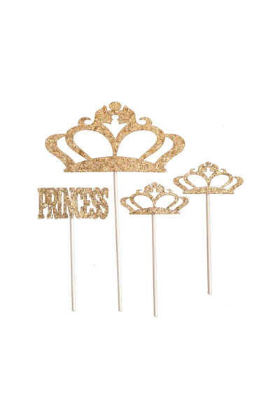Mirific Party Gold glitter cake topper set, crown, princess