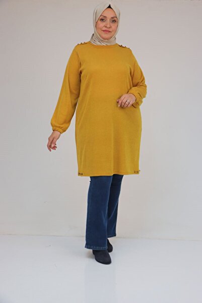 Eslina 58155 Plus Size Mir Tunic with Elasticated Sleeves and Rivets - Mustard