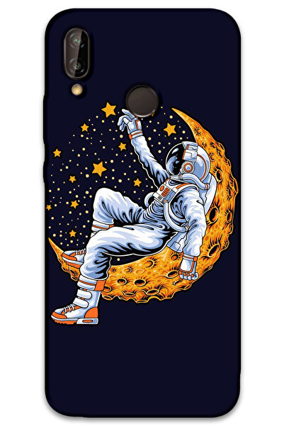 MRCİLETİSİM غطاء خلفي لهاتف هواوي P20 لايت بنمط HD مطبوع - رائد الفضاء والقمر