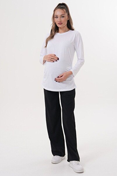 BIG LESSON Maternity Crew Neck Long Sleeve 100% Cotton T-Shirt