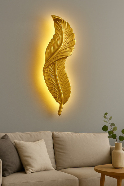 ASZEN Gold Kuş Tüyü Duvar Apliği 50×14 cm 9 Volt Pilli