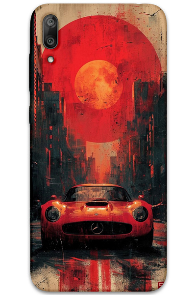 MRCİLETİSİM غطاء خلفي لهاتف هواوي Y7 برايم 2019 بنمط HD مطبوع - مرسيدس حمراء