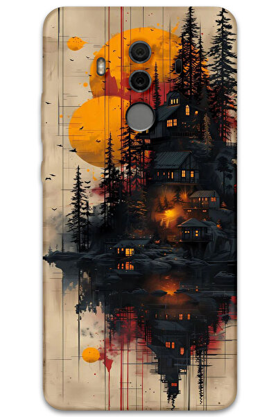 MRCİLETİSİM غطاء خلفي لهاتف هواوي ميت 10 برو بنمط HD مطبوع - منازل خشبية