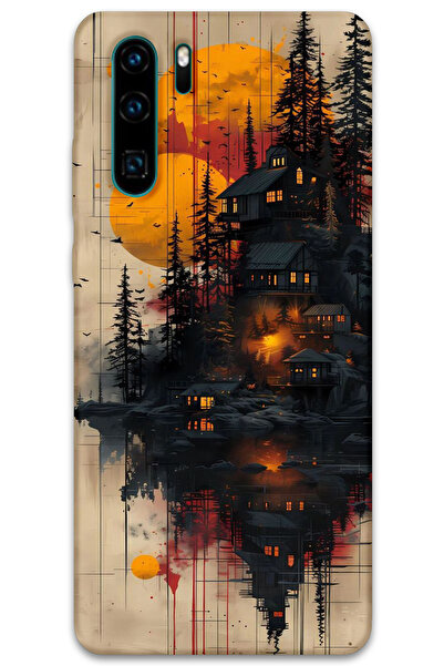 MRCİLETİSİM غطاء خلفي لهاتف هواوي P30 Pro بنمط HD مطبوع - منازل خشبية