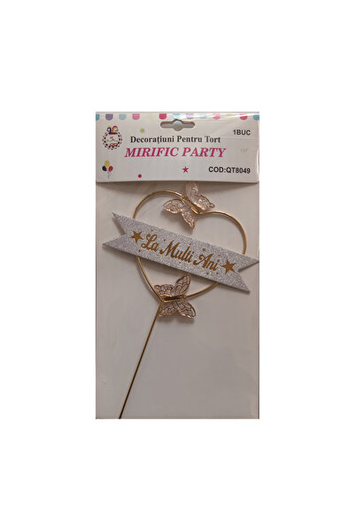 Mirific Party Decor pentru tort auriu și alb, 140×220 mm, „La mulți ani”, flu...