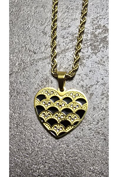 stainles steel Zircon Inlaid Stainless Steel Heart Necklace