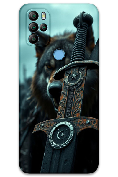 MRCİLETİSİM غطاء خلفي متوافق مع جهاز General Mobile GM 21 Pro بنمط HD مطبوع - سيف نجمة القمر