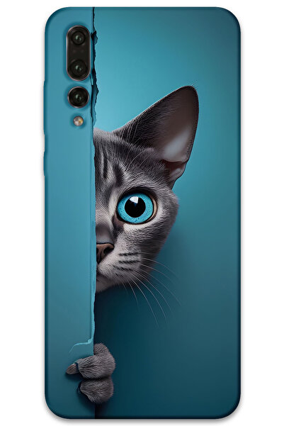MRCİLETİSİM غطاء خلفي لهاتف هواوي P20 Pro بنمط HD مطبوع - قطة ذات عيون زرقاء
