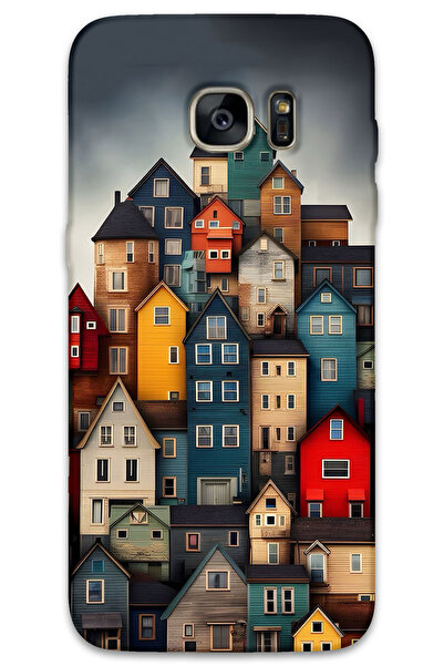 MRCİLETİSİM غطاء خلفي لهاتف سامسونج جالاكسي S7 إيدج بنمط HD مطبوع - منازل ملونة