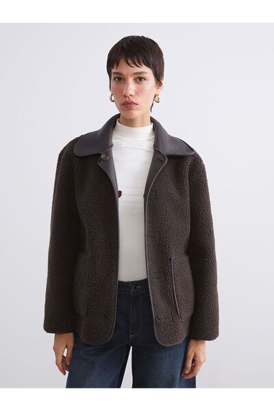 LC Waikiki Γυναικείο παλτό LCW Vision με βελούδινο γιακά εφέ δέρματος