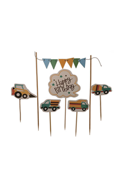 Mirific Party Set of 6 multicolor decorative toothpicks, construction vehicles