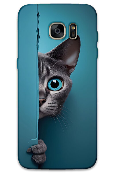 MRCİLETİSİM غطاء خلفي لهاتف سامسونج جالاكسي S7 إيدج بنمط HD مطبوع - قطة ذات ع...