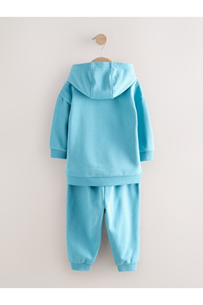 Next Baby Cotton Blue Printed Hooded Sweatshirt Long Sleeve Bottom Top Set