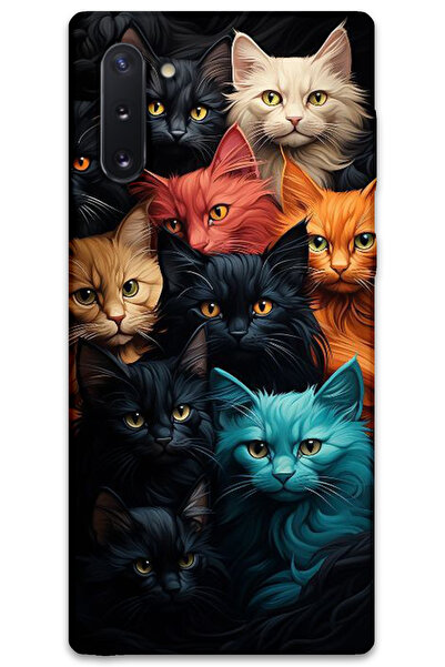 MRCİLETİSİM غطاء خلفي لهاتف سامسونج جالاكسي نوت 10 بنمط HD مطبوع - قطط ملونة