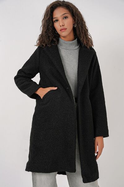 Hiccup Bdart Oversized Textured Long Plush Coat