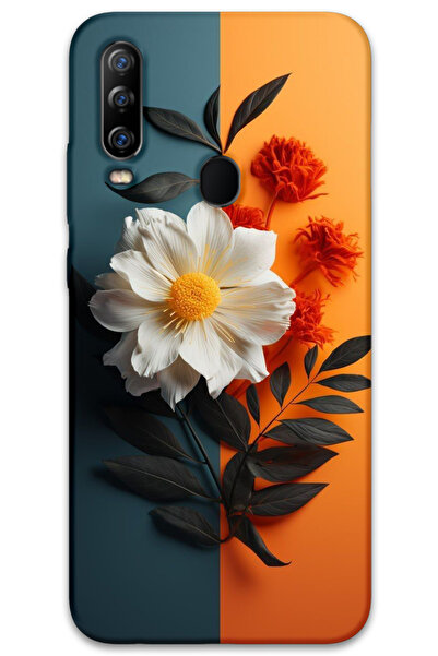 MRCİLETİSİM غطاء خلفي من جينرال موبايل GM 20 Pro Case HD Pattern مطبوع - زهرة بيضاء برتقالية