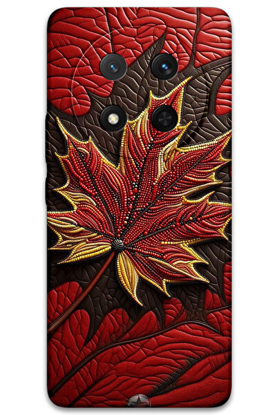 MRCİLETİSİM غطاء خلفي لهاتف هواوي هونور ماجيك 7 لايت بنمط HD مطبوع - أوراق حمراء