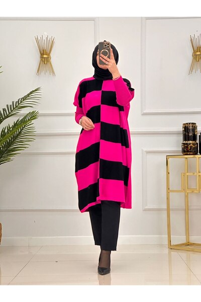 Valens Butik Checkerboard Patterned Knitwear Hijab Tunic Sura