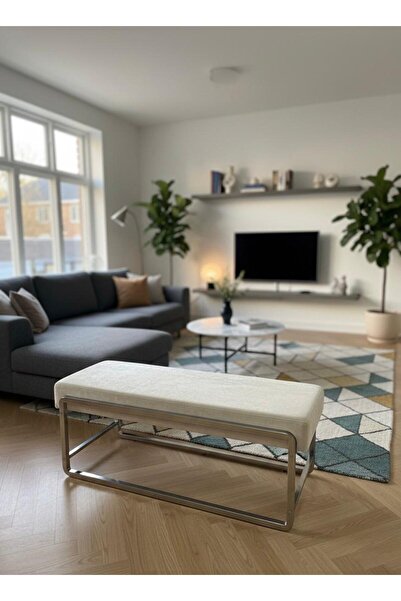 TodekHome Elora Krom Metal Ayaklı Bej Puf / Bench