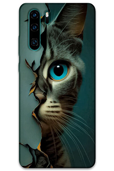 MRCİLETİSİM غطاء خلفي لهاتف هواوي P30 برو HD Pattern مطبوع - القط الأزرق