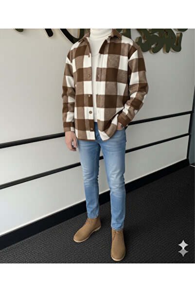 A&O Style Men's Oversized Checkered Checkerboard Pattern Winter Long Sleeve Fleece Shirt