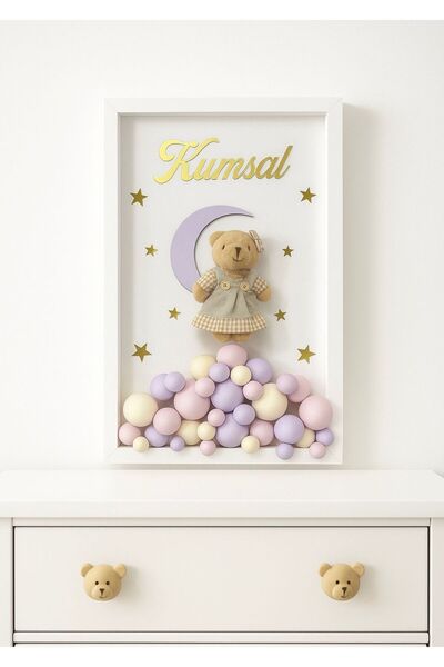 Bonika Çerçeveli Bubble Ayıcıklı Bebek Kapı Süsü - Hastane Kapı Süsü