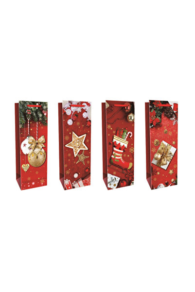 Mirific Party Set de 4 pungi cadou roșii, 36×12,7×8,3 cm, Crăciun