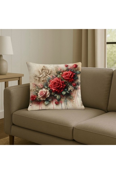 MİNOZA Husă de pernă decorativă cu trandafiri din seria Vintage, imprimată di...