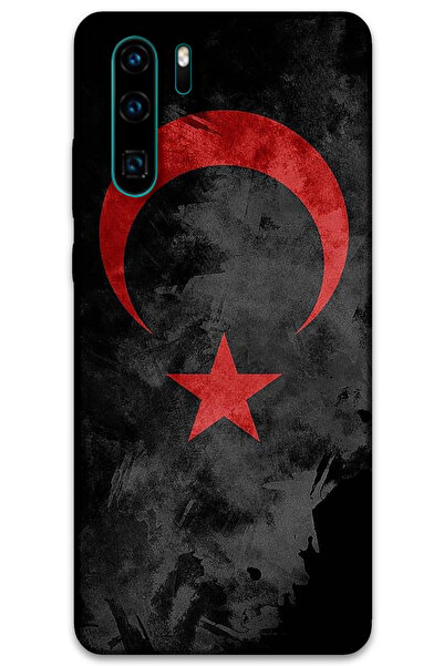 MRCİLETİSİM غطاء خلفي لهاتف هواوي P30 برو بنمط HD مطبوع - علم أسود