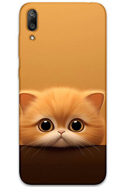 MRCİLETİSİM غطاء خلفي لهاتف هواوي Y7 برايم 2019 بنمط HD مطبوع - قطة صفراء