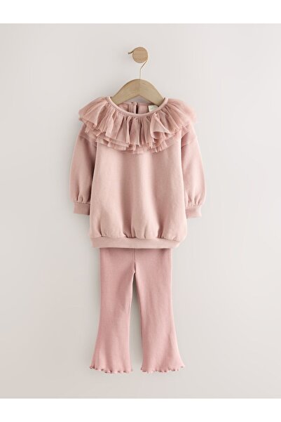 Next Baby Cotton Light Pink Flounce Collar Sweatshirt Bottom Top Set