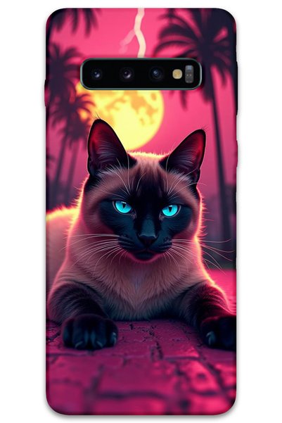MRCİLETİSİM غطاء خلفي لهاتف سامسونج جالاكسي S10 بنمط HD مطبوع - Gergin Cat