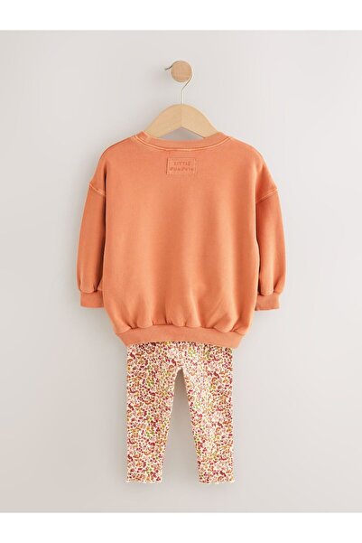 Next Baby Cotton Orange Pumpkin Patterned Sweatshirt Bottom Top Set