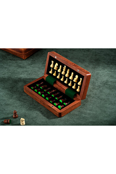 Ban Store مجموعة شطرنج خشبية مغناطيسية مصنوعة يدويًا مقاس 17.5 سم، خشب صلب محمول قابل للطي والنقل