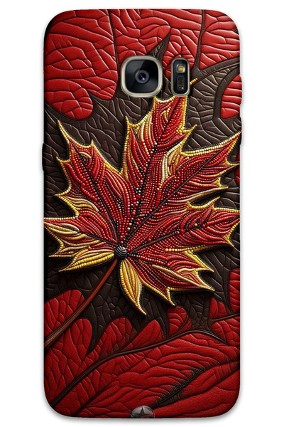 MRCİLETİSİM غطاء خلفي لهاتف سامسونج جالاكسي S7 إيدج بنمط HD مطبوع - أوراق حمراء