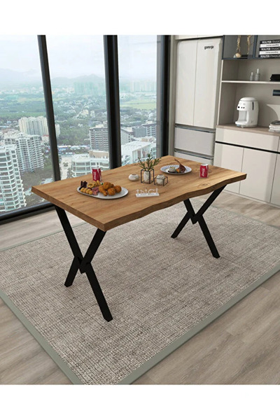 MODERN LİFEE ÖZEL DEMİR AYAK DOĞAL AHŞAP 80 X 120 YEMEK MASASI