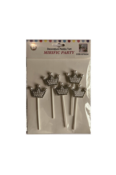 Mirific Party Silver and White Cake Topper Set with Pearls and Crown, PPQT8224