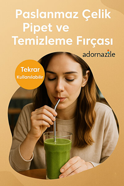 adornazzle Paslanmaz Çelik Pipet ve Temizleme Fırçası, 3 Parça Metal Pipet Ta...