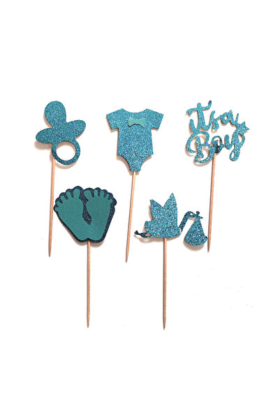 Mirific Party Set of 5 decorative toothpicks, blue, 13.8×6 cm, with glitter, baby boy