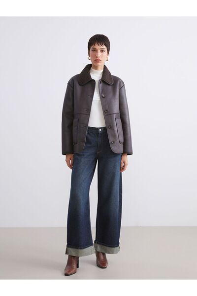 LC Waikiki Γυναικείο παλτό LCW Vision με βελούδινο γιακά εφέ δέρματος