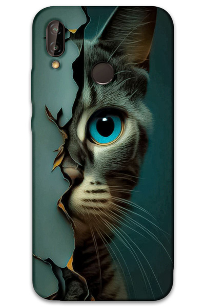 MRCİLETİSİM غطاء خلفي لهاتف هواوي P20 لايت بنمط HD مطبوع - القط الأزرق