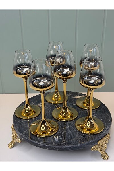 dunyazuccaciye 6 Kişilik Gold Ayna Detaylı Kahve Yanı Su Bardağı