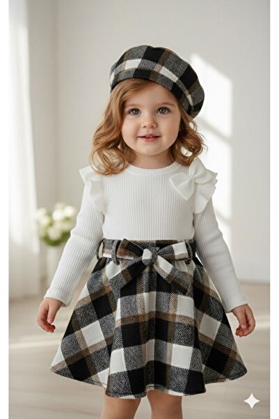 TREND NATURAL Girl's Baby Plaid Woodcutter Skirt Combed Cotton Badi Suit Set 3 Years-8 Years
