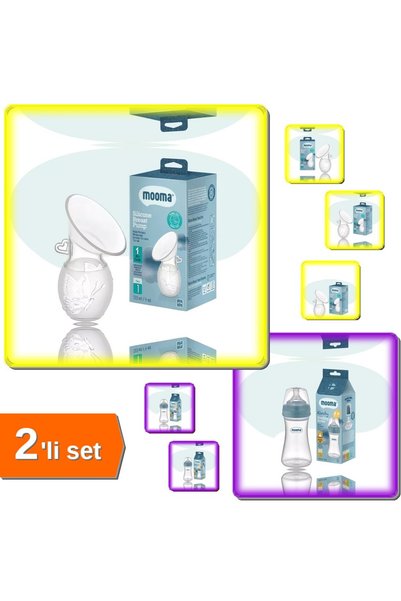 HerEveOyuncak Anne Sütü Pompası Manuel Silikon + Orta Akış Anti Kolik Biberon 2li Set - Pratik Besleme Çözümü R8L2