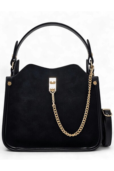 Evident Black Nubuck Chain Accessory Detailed Hand & Shoulder Women's Bag