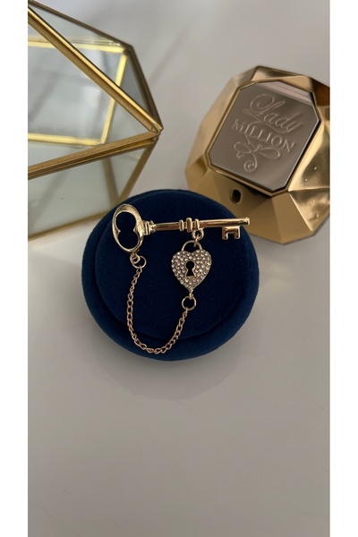 SU PERİSİ TAKI BİJUTERİ GOLD ANAHTAR VE KALP BROŞ
